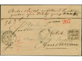 10 Gr. gelbbraun und 5 Gr. ocker, beide farbfrisch und ausgabetypisch gut gezähnt, auf Paketbegleitbrief mit "Proben ohne Wer