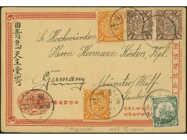 1902, Coiling Dragons ½ c. and 1 c. ochre, two singles of each value, tied by cds “KIAOCHOW 27 DEC 02” to postal stationery c