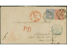 Umschlag 1 Gr. mit Zufrankatur 2 Gr. blau, mit EKr. "HAMBURG I. H. 25 7 71" und nebengesetztem roten "HAMBURG F. N1 25 7 71",