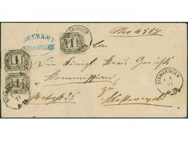 1 Kr., senkrechtes Paar und Einzelmarke mit EKr. "SIGMARINGEN 1/8 71" auf doppelt verwendeter Briefhülle (innen frankiert mit