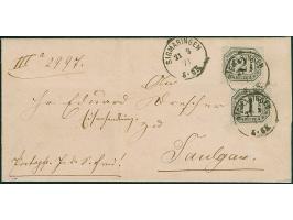 2 Kr. und 1 Kr., beide gut gezähnt, mit EKr. "SIGMARINGEN 21 8/71" auf portopflichtiger Dienstsache nach Saulgau in Württembe