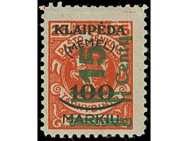 1923, 15 C. auf 100 M. auf 25 C. dunkelzinnoberrot, Type II, sauber ungebraucht, mit den für diese Type typischen verkürzten 