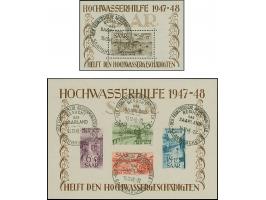 Hochwasser-Blockpaar mit Sonderstempel "DER FRANZÖSISCHE AUSSENMINISTER BESUCHT DAS SAARLAND 15. 12. 48." Tadellos. Fotoattes