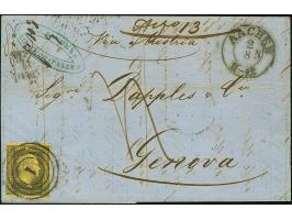 3 Sgr. auf gelb, unten links an die Randlinie geschnitten, sonst voll- bis breitrandig, mit klar aufgesetzter Nr. "1" und sau