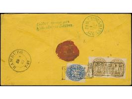 2 Sgr. ultramarin und waagerechtes Paar 3 Sgr. ocker, mit Ra3 "FREIBURG IN SCHLESIEN 25 4 67" auf Paketbegleitbrief über Hamb