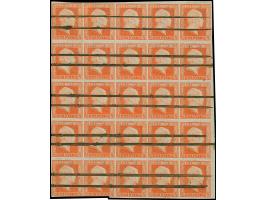 ½ Sgr. orange im senkrechten 25er-Block, farbfrisch, 2 Werte unten angeschnitten, sonst voll- bis breitrandig, entwertet durc