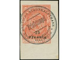 1916, 25 Pfennig lebhaftlilarot, ungezähnt, allseits breitrandig geschnitten aus der rechten unteren Bogenecke, sauber gestem