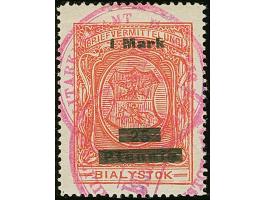 1916, 1 Mark auf 25 Pfennig lebhaftlilarot, ohne Namenszug, sauber mit rotem Stempel entwertet, tadellos