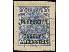 1920, Aufdruckausgabe Germania 20 Pfennig lilaultramarin, farbfrisch, sauber mit Stempel “WARTENBERG” auf kleinem Briefstück,