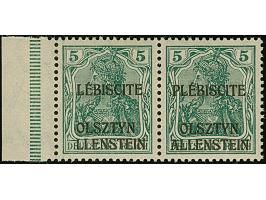 1920, Aufdruckausgabe Germania 5 Pfennig im waagerechten Paar, dabei die linke Marke mit Aufdruckfehler “fehlendes P von PLEB