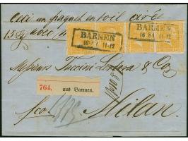 3 Sgr. im waagerechten 4er-Streifen, etwas unregelmäßig geschnitten, teils berührt und 3 Werte kleine Randspalte, mit Ra2 "BA