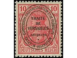 1920, Aufdruckausgabe im Hochoval Germania 10 Pfennig rot mit Urmarkenplattenfehler “innere Randlinie rechts über Reich nach 