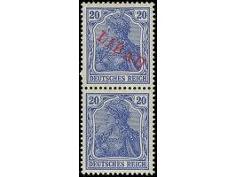 1919, Aufdrucktype II: Germania 20 Pfennig dunkelviolettblau mit rotem Aufdruck, senkrechtes Paar, dabei die untere Marke ohn