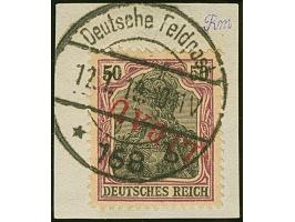 1919, Aufdrucktype II, roter Aufdruck: Germania 50 Pfennig dunkelgraulila/schwarz auf hellchromegelb, kopfstehender Aufdruck,