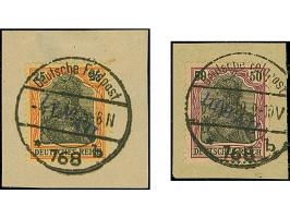 1919, Aufdrucktype II, violettblauer Aufdruck: Germania 5-50 Pfennig, dabei 20 Pfennig in beiden Farben, je farbfrisch und gu