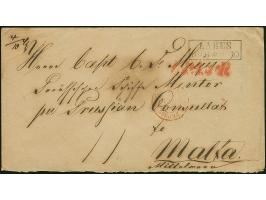 1854, unbezahltes Briefkuvert mit Ra2 "LABES 16.6." und rotem Transitstempel "U.P.A.3eR." via Frankreich nach Malta. Recht se