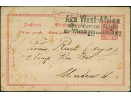 1892 (ca.), “Aus West-Africa mittels Woermann-Dampfer über Vlissingen und Duisburg”, schwarzer L3 recht klar auf Ganzsachenka