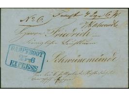 1860 (ca.), “DAMPFBOOT EXPRESS 25.6.” Rahmenstempel klar in Blau auf Begleitbriefhülle für eine Partie Stühle, vermutlich von