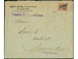 1910, “NAVARRA”, violetter L1 als Entwerter auf Germania 30 Pfg. auf Vordruckbrief der Spedition August Bolten mit Leitvemerk