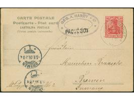 “DSP OST-INDISCHE LINIE *l 1.8.05" recht klar auf Germania 10 Pfg. auf Ansichtskarte “Port Said” mit Grußtext und L1 “PAQUEBO