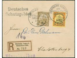 “DSP OST-AFRIKANISCHE ZWEIGLINIE *II 11.3.09” (D. Somali?) zweimal klar auf Kaiseryacht 20 H. ohne Wasserzeichen und 2½ H. mi