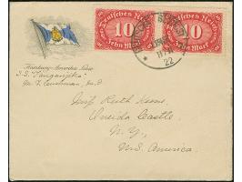 “DSP LINIE 11.11.22 *h” (D. Tanganyika) aptierter und sehr klarer Stempel auf waagerechtem Paar Ziffer 10 M. mit Wasserzeiche