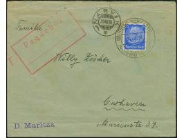 “DSP HAMBURG-LEVANTE f 24.8.36” (D. Maritza) klar auf Hindenburg 25 Pfg. auf Brief mit rotem Rahmenstempel “Paquebot” via Nar