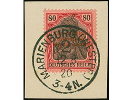 1920, Germania 80 Pfennig mit rotem Probeaufdruck im engen Zeilenabstand, farbfrisch und gut gezähnt, sauber mit EKr. “MARIEN