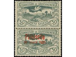 1921, Plebiscite 50 Pfennig grau, senkrechtes Paar, dabei die obere Marke ohne Aufdruck, farbfrisch und gut gezähnt, postfris