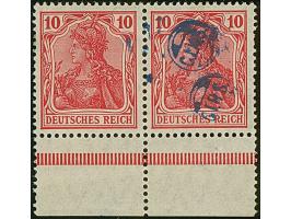 1920, Germania 10 Pfennig rotkarmin, waagerechtes Unterrandpaar, dabei die linke Marke ohne Aufdruck, die rechte Marke mit Do
