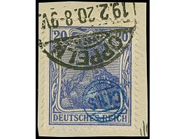 1920, Germania 20 Pfennig dunkelviolettblau, farbfrisch und gut gezähnt, sauber mit Stempel “OPPELN 19.2.20” auf kleinem Brie