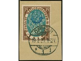 1920, Nationalversammlung 15 Pfennig siena/schwärzlichtürkisblau, farbfrisch und gut gezähnt, sauber mit Stempel “OPPELN 19.2