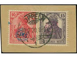 1920, Germania 10+15 Pfennig im waagerechten Zusammendruck, dabei die 10 Pfennig mit blauem und die 15 Pfennig mit rotem Hand