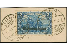 1920, Germania 2 Mark blau, 26:17 statt 25:17 Zähnungslöcher, farbfrisch und gut gezähnt, sauber mit Stempel “RUSS 16.10.20” 