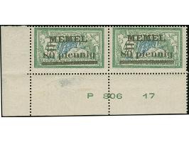 1920, 80 pfennig grün/grauultramarin im waagerechten Paar aus der linken unteren Bogenecke mit komplettem Druckdatum "P 806 1
