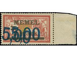 1922, 5,00 auf 2 mark auf 1 Franc, mit klarem um ca. 6,5mm nach links verschobenem Doppelaufdruck, rechtes Seitenrandstück, p