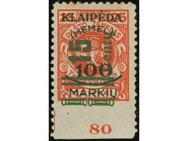 1923, 15 Cent auf 100 Mark. auf 25 Cent dunkelzinnoberrot, Type I, Unterrandstück unten ungezähnt, farbfrisch und für diese A