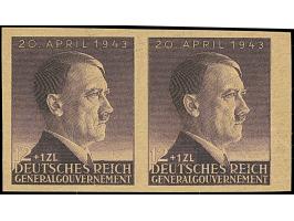 1943, 54. Geburtstag von Adolf Hitler 12 Groszy, ungezähntes, waagerechtes Paar auf gelblichem Andruckpapier, ohne Gummierung