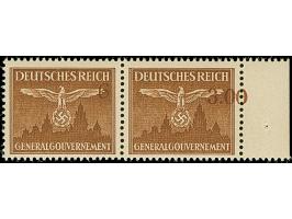 1943, Hoheitszeichen 6 Groszy im waagerechten Randpaar mit markant nach links verschobenem Werteindruck, dadurch auf der rech