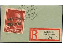 1944, Handstamp “POCTZA POLSKA” on Generalgouvernement Hitler 24 Groszy, with inverted overprint, tied by cds. “KONSKIE 16 II