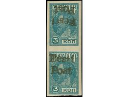 1941, 3 Kopeken dunkelgrünlichblau, senkrechtes Kehrdruckpaar, die obere Marke mit kopfstehendem, die untere Marke mit normal