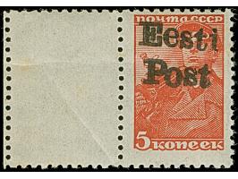 1941, 5 Kopeken bräunlichrot, linkes Seitenrandstück mit gezähntem Leerfeld in Markengröße, postfrisch, winzig fleckig, das L