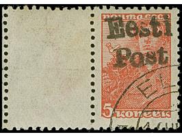 1941, 5 Kopeken bräunlichrot, linkes Seitenrandstück mit gezähntem Leerfeld in Markengröße, sauber gestempelt, tadellos, in d