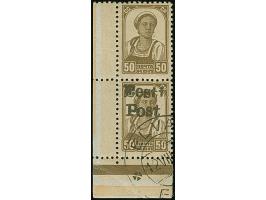 1941, 50 Kopeken braun, senkrechtes Paar aus der linken unteren Bogenecke, dabei die obere Marke ohne Aufdruck, farbfrisch un