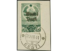 1941, Karelo-Finnische SSR 45 Kopeken dunkelblaugrün, farbfrisch und gut gezähnt, sauber mit Stempel “ELVA 20 VII 41” auf Bri