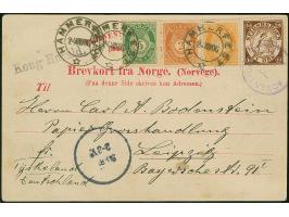 1906, Freimarken 2-5 Ö. mit Stempel “HAMMERFEST 24.VIII.06” in Mischfrankatur mit Spitzbergen-Vignette 10 Ö. braun mit violet
