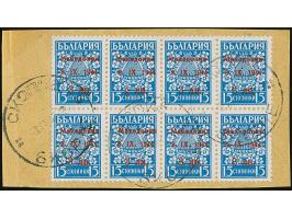 3 L. auf 15 St. mit Aufdruck in Type II im waagerechten 8er-Block, dabei haben die 1. und 3. Marke von links in der oberen Re