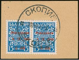 3 L. auf 15 St. mit Aufdruck in Type II und Aufdruck-Abart “Wertziffer 3 kopfstehend” im waagerechten Paar mit Normalmarke, m