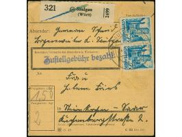 1947, 75 Pfg. im waagerechten Paar mit teils rauer Zähnung, mit Stempel “SAULGAU 24.2.48” als tarifgerechte Mehrfachfrankatur