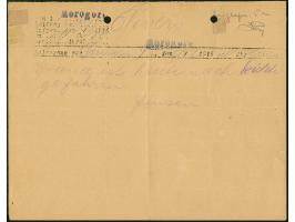 1916, Not-Telegramm, hektographiert auf Rückseite eines Wertzeichen-Lieferscheins aus Daressalam vom 24.2. mit L1 “Morogoro” 